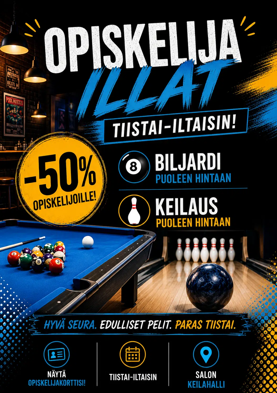 Opiskelijaillat tiistaisin – juliste
